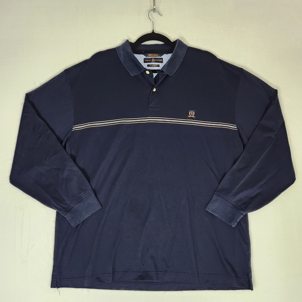 Tommy Hilfiger Golf Mens XXL Navy Blue Long Sleeve Mercerized Cotton Polo Shirt